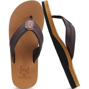 Mens Leather Flip Flops with Arch Support Yoga Mat Cushion Sandals Outdoor
